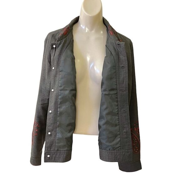 Willi Smith Paisley Embroidered Silk Blend Snap Lightweight Jacket - Picture 6 of 10